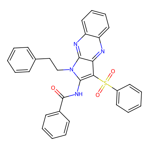 N-[3-(benzenesulfonyl)-1-phenethylpyrrolo[3,2-b]quinoxalin-2-yl]benzamide structure