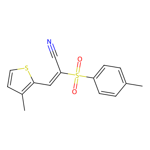 (2E)-2-[(4-methylphenyl)sulfonyl]-3-(3-methylthiophen-2-yl)prop-2-enenitrile structure