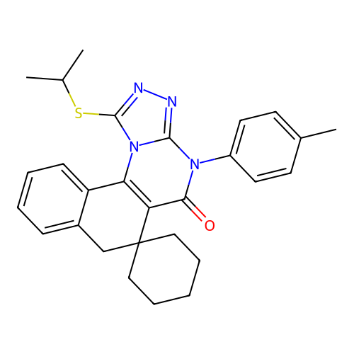 1-(isopropylthio)-4-(p-tolyl)-4H-spiro[benzo[h][1,2,4]triazolo[4,3-a]quinazoline-6,1'-cyclohexan]-5(7H)-one structure