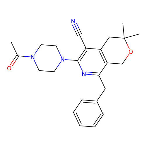 6-(4-acetylpiperazin-1-yl)-8-benzyl-3,3-dimethyl-3,4-dihydro-1H-pyrano[3,4-c]pyridine-5-carbonitrile structure