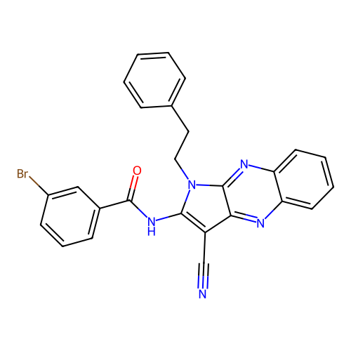 3-bromo-N-[3-cyano-1-(2-phenylethyl)-1H-pyrrolo[2,3-b]quinoxalin-2-yl]benzamide structure