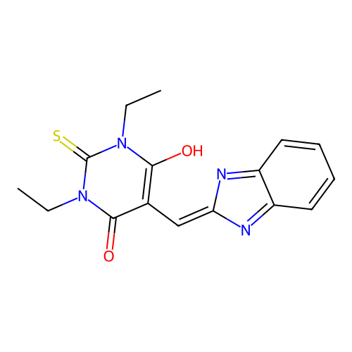 5-(1H-benzimidazol-2-ylmethylidene)-1,3-diethyl-2-sulfanylidene-1,3-diazinane-4,6-dione structure