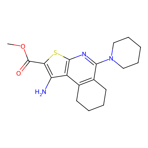 methyl 1-amino-5-(piperidin-1-yl)-6,7,8,9-tetrahydrothieno[2,3-c]isoquinoline-2-carboxylate structure