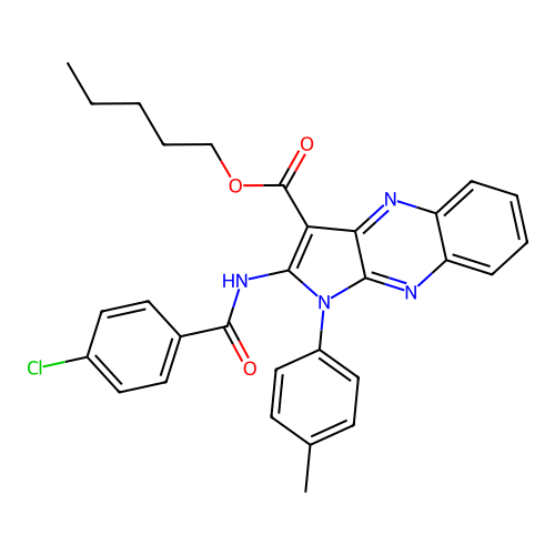 pentyl 2-(4-chlorobenzamido)-1-(p-tolyl)-1H-pyrrolo[2,3-b]quinoxaline-3-carboxylate structure
