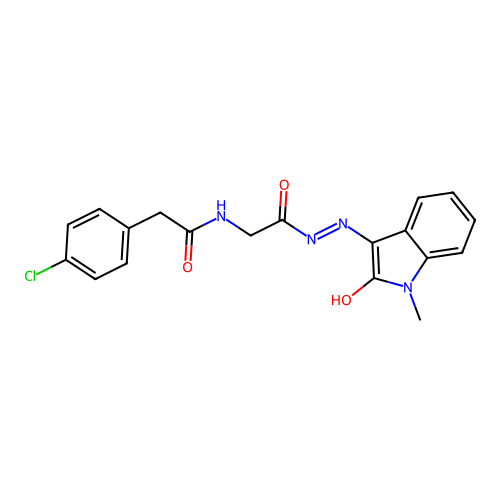 (Z)-2-(4-chlorophenyl)-N-(2-(2-(1-methyl-2-oxoindolin-3-ylidene)hydrazinyl)-2-oxoethyl)acetamide structure