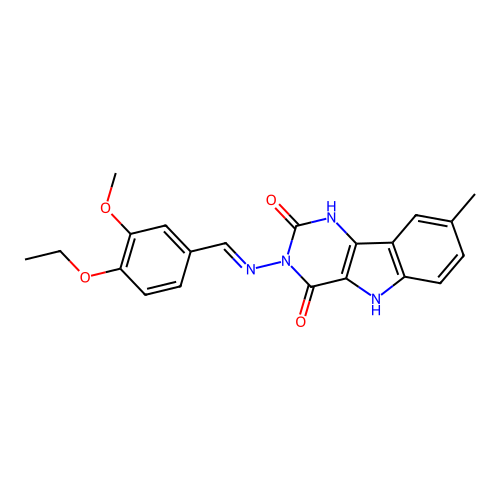 (E)-3-((4-ethoxy-3-methoxybenzylidene)amino)-8-methyl-1H-pyrimido[5,4-b]indole-2,4(3H,5H)-dione structure