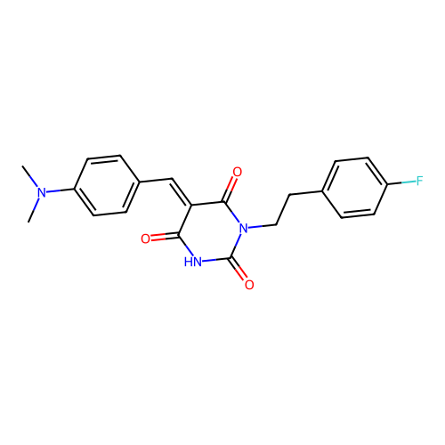 (5E)-5-[(4-dimethylaminophenyl)methylidene]-1-[2-(4-fluorophenyl)ethyl]-1,3-diazinane-2,4,6-trione structure