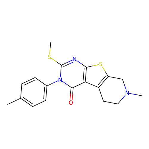 7-methyl-2-(methylthio)-3-(p-tolyl)-5,6,7,8-tetrahydropyrido[4',3':4,5]thieno[2,3-d]pyrimidin-4(3H)-one structure