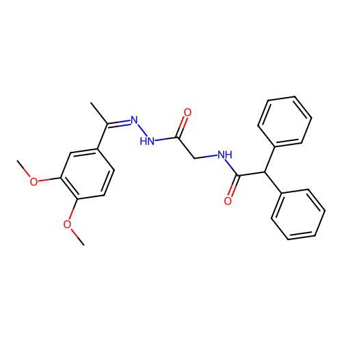 (Z)-N-(2-(2-(1-(3,4-dimethoxyphenyl)ethylidene)hydrazinyl)-2-oxoethyl)-2,2-diphenylacetamide structure