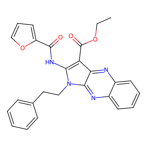 ethyl 2-(furan-2-carbonylamino)-1-phenethylpyrrolo[3,2-b]quinoxaline-3-carboxylate structure