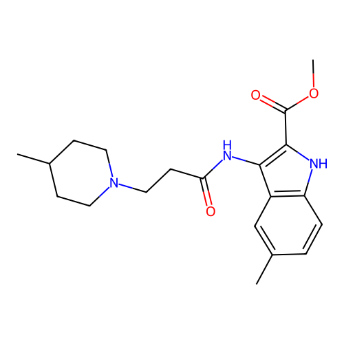 methyl 5-methyl-3-(3-(4-methylpiperidin-1-yl)propanamido)-1H-indole-2-carboxylate structure