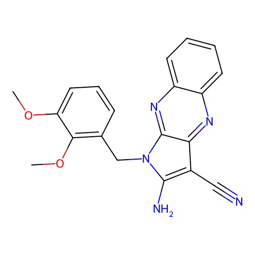 2-amino-1-(2,3-dimethoxybenzyl)-1H-pyrrolo[2,3-b]quinoxaline-3-carbonitrile structure