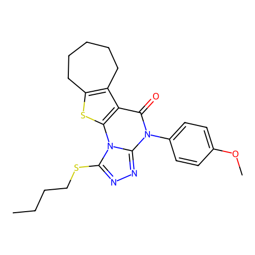 1-(butylsulfanyl)-4-(4-methoxyphenyl)-7,8,9,10-tetrahydro-6H-cyclohepta[4,5]thieno[3,2-e][1,2,4]triazolo[4,3-a]pyrimidin-5(4H)-one structure