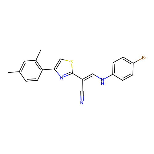 (E)-3-((4-bromophenyl)amino)-2-(4-(2,4-dimethylphenyl)thiazol-2-yl)acrylonitrile structure