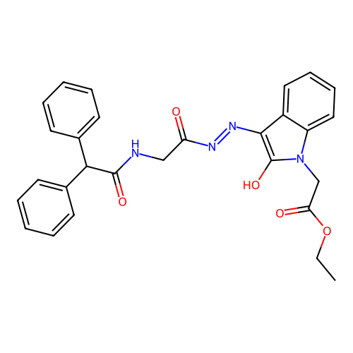 (Z)-ethyl 2-(3-(2-(2-(2,2-diphenylacetamido)acetyl)hydrazono)-2-oxoindolin-1-yl)acetate structure
