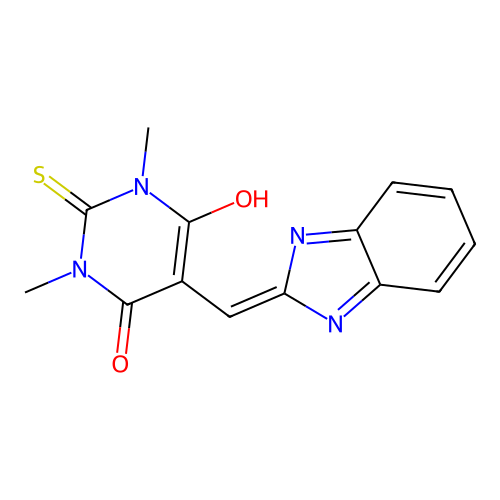 5-(1H-benzimidazol-2-ylmethylidene)-1,3-dimethyl-2-sulfanylidene-1,3-diazinane-4,6-dione structure