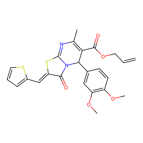 (Z)-allyl 5-(3,4-dimethoxyphenyl)-7-methyl-3-oxo-2-(thiophen-2-ylmethylene)-3,5-dihydro-2H-thiazolo[3,2-a]pyrimidine-6-carboxylate structure
