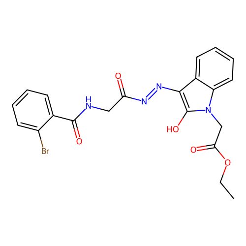 (Z)-ethyl 2-(3-(2-(2-(2-bromobenzamido)acetyl)hydrazono)-2-oxoindolin-1-yl)acetate structure