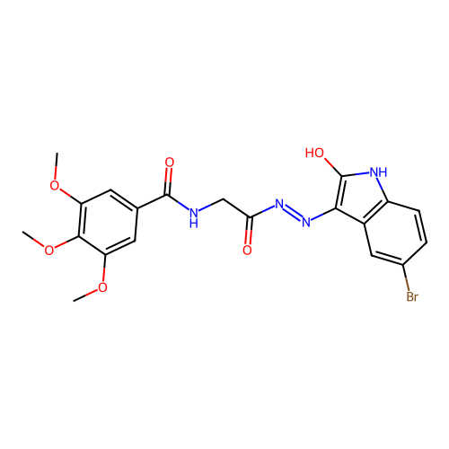 N-[[(5-bromo-2-oxo-indol-3-yl)amino]carbamoylmethyl]-3,4,5-trimethoxy-benzamide structure