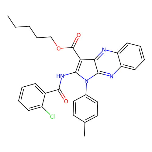 pentyl 2-(2-chlorobenzamido)-1-(p-tolyl)-1H-pyrrolo[2,3-b]quinoxaline-3-carboxylate structure