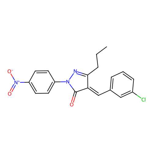(4E)-4-(3-chlorobenzylidene)-2-(4-nitrophenyl)-5-propyl-2,4-dihydro-3H-pyrazol-3-one structure