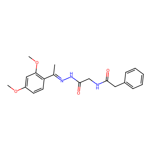 N-[1-(2,4-Dimethoxy-phenyl)-eth-(E)-ylidene-hydrazinocarbonylmethyl]-2-phenyl-acetamide structure