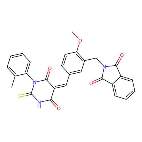 (Z)-2-(5-((4,6-dioxo-2-thioxo-1-(o-tolyl)tetrahydropyrimidin-5(2H)-ylidene)methyl)-2-methoxybenzyl)isoindoline-1,3-dione structure