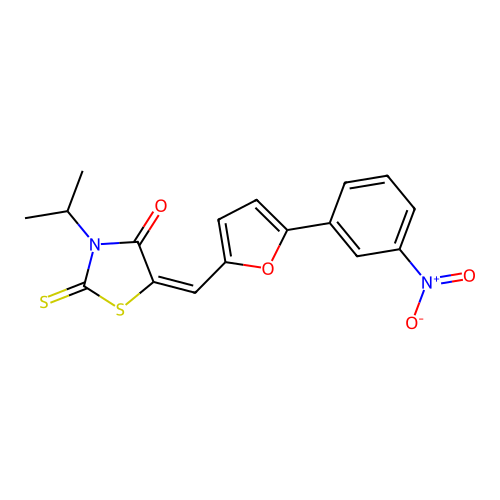 (E)-3-isopropyl-5-((5-(3-nitrophenyl)furan-2-yl)methylene)-2-thioxothiazolidin-4-one structure