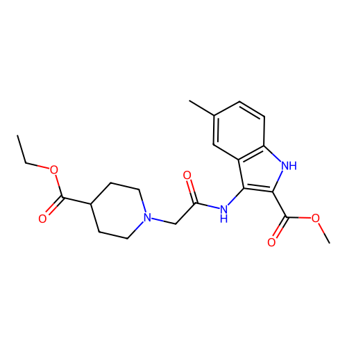 methyl 3-(2-(4-(ethoxycarbonyl)piperidin-1-yl)acetamido)-5-methyl-1H-indole-2-carboxylate structure