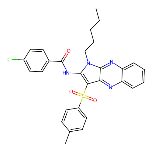 4-chloro-N-(1-pentyl-3-tosyl-1H-pyrrolo[2,3-b]quinoxalin-2-yl)benzamide structure