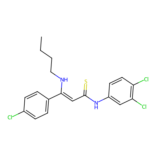 (Z)-3-(butylamino)-3-(4-chlorophenyl)-N-(3,4-dichlorophenyl)prop-2-enethioamide structure