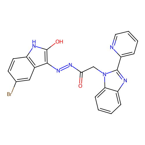 N'-(5-bromo-2-oxo-indol-3-yl)-2-(2-pyridin-2-ylbenzoimidazol-1-yl)acetohydrazide structure