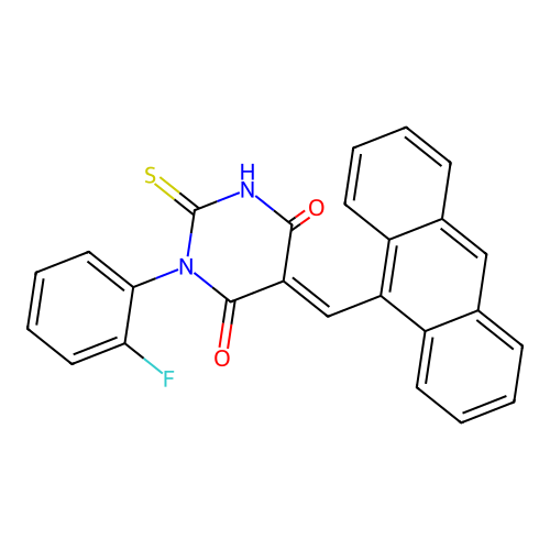 5-(anthracen-9-ylmethylidene)-1-(2-fluorophenyl)-2-sulfanylidene-1,3-diazinane-4,6-dione structure