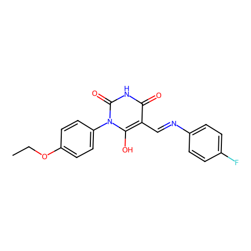 (5E)-1-(4-ethoxyphenyl)-5-[(4-fluoroanilino)methylidene]-1,3-diazinane-2,4,6-trione structure