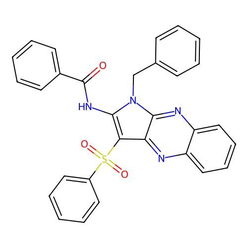 N-(1-benzyl-3-(phenylsulfonyl)-1H-pyrrolo[2,3-b]quinoxalin-2-yl)benzamide structure
