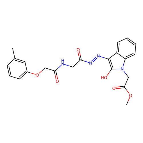 methyl 2-(2-oxo-3-(2-(2-(2-(m-tolyloxy)acetamido)acetyl)hydrazono)indolin-1-yl)acetate structure