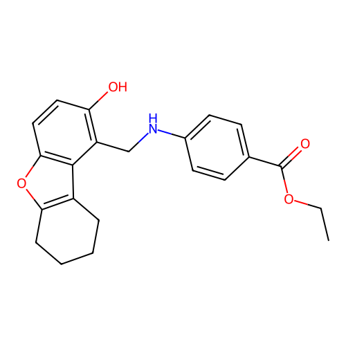 ethyl 4-(((2-hydroxy-6,7,8,9-tetrahydrodibenzo[b,d]furan-1-yl)methyl)amino)benzoate structure
