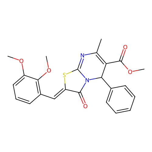 (Z)-methyl 2-(2,3-dimethoxybenzylidene)-7-methyl-3-oxo-5-phenyl-3,5-dihydro-2H-thiazolo[3,2-a]pyrimidine-6-carboxylate structure