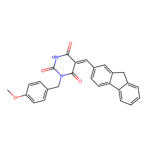 (Z)-5-((9H-fluoren-2-yl)methylene)-1-(4-methoxybenzyl)pyrimidine-2,4,6(1H,3H,5H)-trione structure