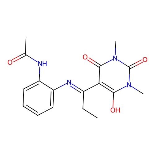 N-[2-[1-(1,3-dimethyl-2,4,6-trioxo-1,3-diazinan-5-ylidene)propylamino]phenyl]acetamide structure