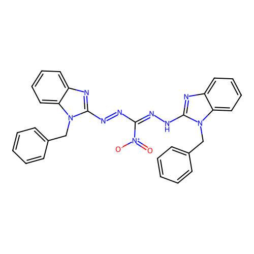 1,5-bis(1-benzyl-1H-benzo[d]imidazol-2-yl)-3-nitroformazan structure