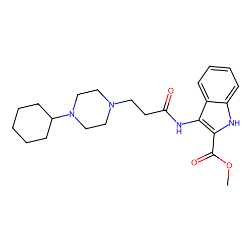 methyl 3-(3-(4-cyclohexylpiperazin-1-yl)propanamido)-1H-indole-2-carboxylate structure