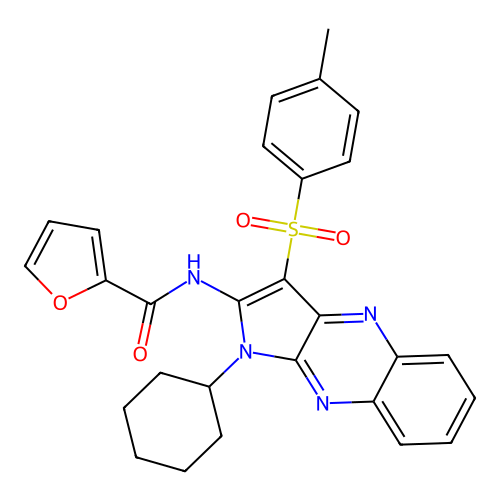 N-(1-cyclohexyl-3-tosyl-1H-pyrrolo[2,3-b]quinoxalin-2-yl)furan-2-carboxamide structure