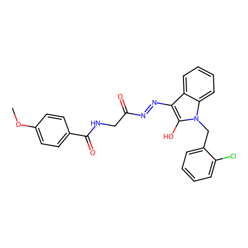 (E)-N-(2-(2-(1-(2-chlorobenzyl)-2-oxoindolin-3-ylidene)hydrazinyl)-2-oxoethyl)-4-methoxybenzamide structure