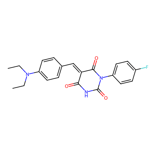 (E)-5-(4-(diethylamino)benzylidene)-1-(4-fluorophenyl)pyrimidine-2,4,6(1H,3H,5H)-trione structure