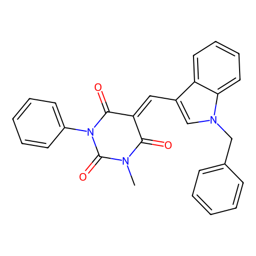 (5E)-5-[(1-benzylindol-3-yl)methylidene]-1-methyl-3-phenyl-1,3-diazinane-2,4,6-trione structure