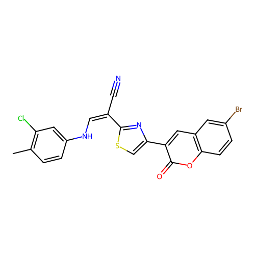(Z)-2-(4-(6-bromo-2-oxo-2H-chromen-3-yl)thiazol-2-yl)-3-((3-chloro-4-methylphenyl)amino)acrylonitrile structure