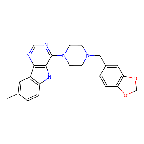 4-[4-(1,3-benzodioxol-5-ylmethyl)piperazin-1-yl]-8-methyl-5H-pyrimido[5,4-b]indole structure