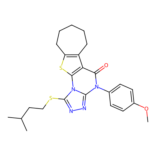 1-(isopentylthio)-4-(4-methoxyphenyl)-7,8,9,10-tetrahydro-4H-cyclohepta[4,5]thieno[3,2-e][1,2,4]triazolo[4,3-a]pyrimidin-5(6H)-one structure