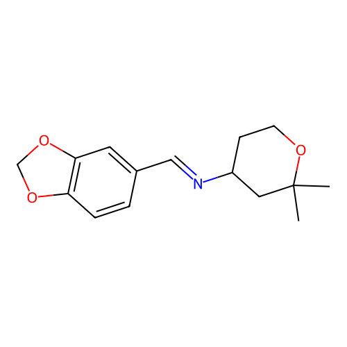 1-(1,3-benzodioxol-5-yl)-N-(2,2-dimethyloxan-4-yl)methanimine structure